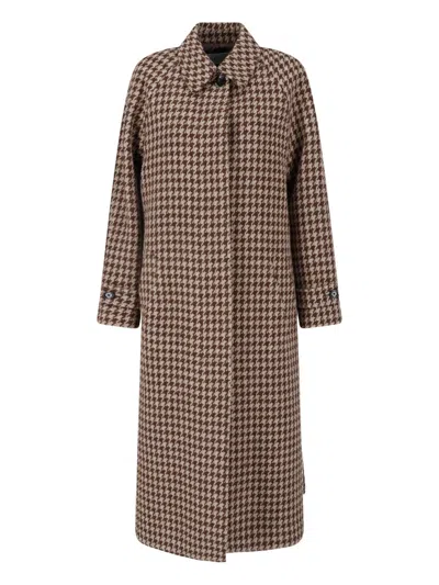 Lardini Houndstooth-pattern Belted Coat In Neutral