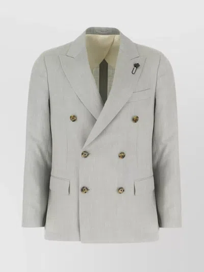 Lardini Wool Blend Suit With Embroidered Back Vent In Gray