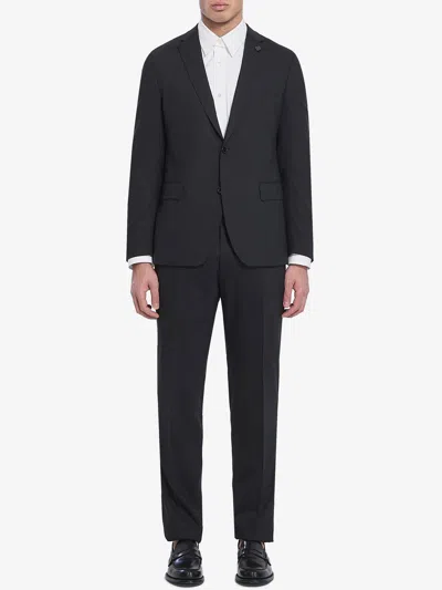 Lardini Single-breasted Wool Suit In Black