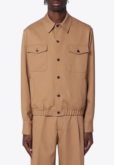 Lardini Wool Buttoned Overshirt In Burgundy