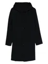 Lardini Classic Black Virgin Wool Coat With Hood And Front Button Fastening In Blue