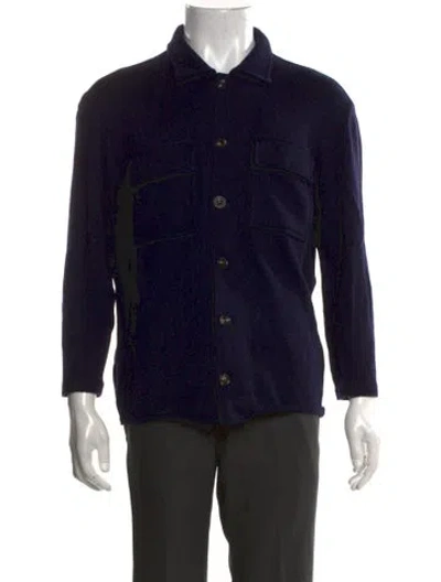 Pre-owned Lardini Wool Collar Cardigan In Blue