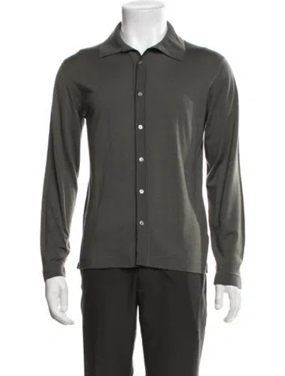 Pre-owned Lardini Wool Collar Polo Sweater In Green