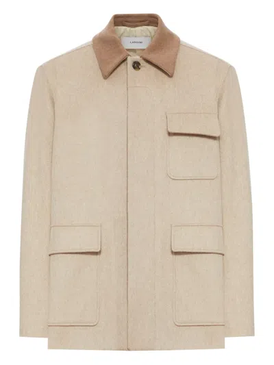 Lardini Wool Contrast-collar Jacket In Neutral