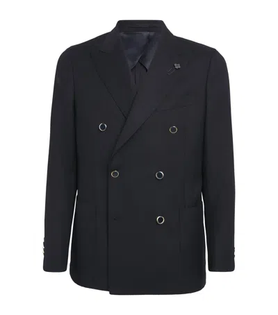 Lardini Wool Double-breasted Blazer In Blue