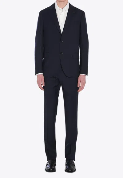Lardini Wool Double-breasted Suit In Blue