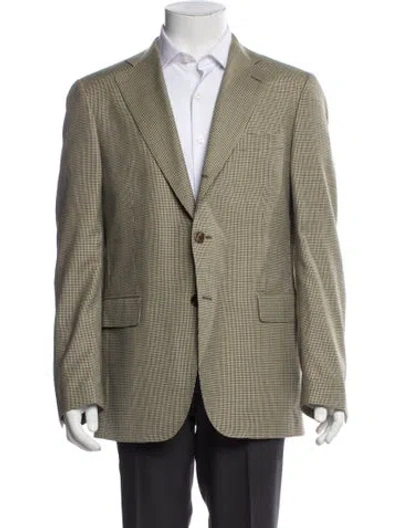 Pre-owned Lardini Wool Houndstooth Print Puffer Coat In Green