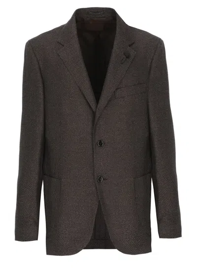Lardini Wool Blazer With Long Sleeves And Vents In Brown