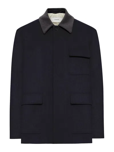 LARDINI WOOL JACKET WITH CONTRASTING COLLAR