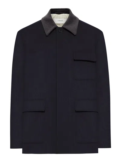 Lardini Wool Jacket With Contrasting Collar In Blue