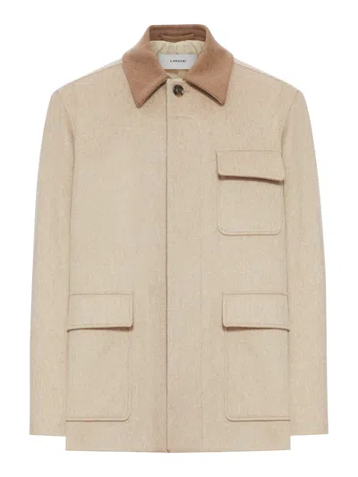 LARDINI WOOL JACKET WITH CONTRASTING COLLAR