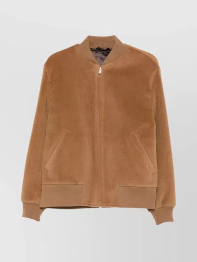 LARDINI WOOL JACKET WITH RIBBED COLLAR AND CUFFS