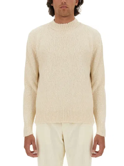 Lardini Cotton Rib Knit Crewneck Sweater In Beige