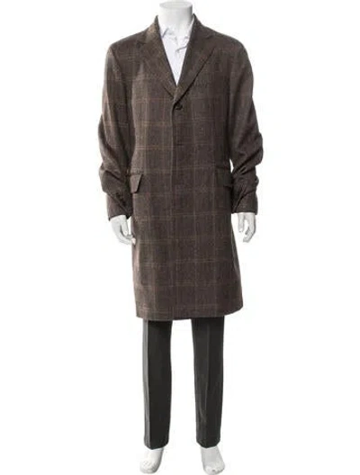Pre-owned Lardini Wool Plaid Print Coat In Brown