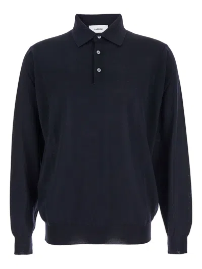 Lardini Long Sleeve Wool Polo Shirt For Men In Blue