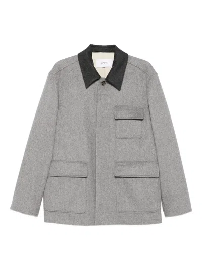 LARDINI WOOL SHIRT JACKET WITH CONTRASTING COLLAR