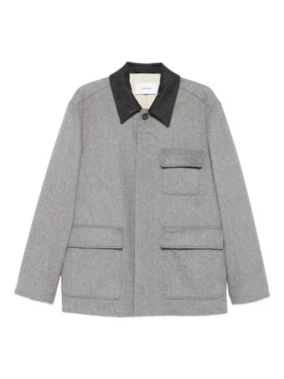 LARDINI LARDINI WOOL SHIRT JACKET WITH CONTRASTING COLLAR