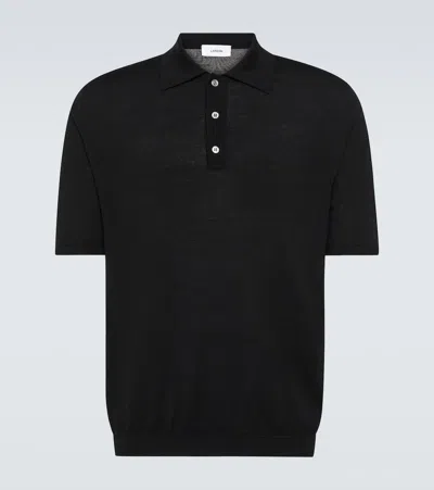 Lardini Wool, Silk, And Cashmere Polo Shirt In Black
