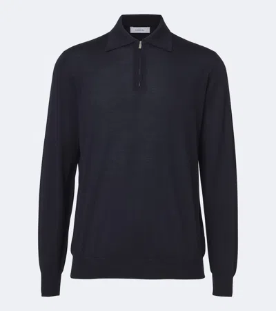Lardini Wool, Silk, And Cashmere Polo Sweater In Blue