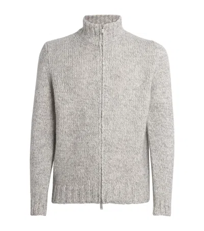 Lardini Wool-silk Zip-up Sweater In Sand