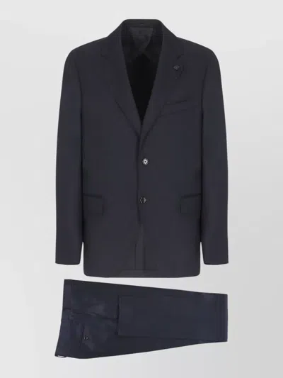 Lardini Wool Suit Structured Lapel Collar Vents In Black