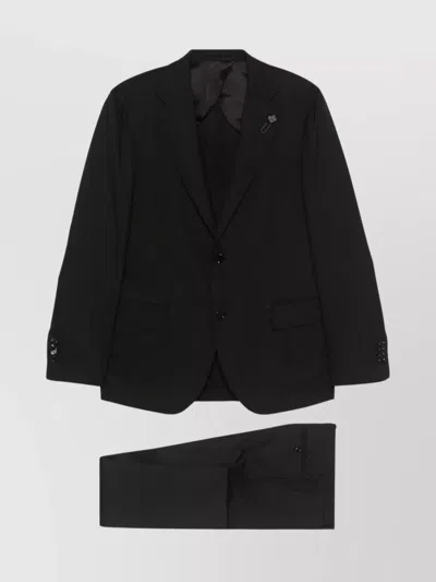 Lardini Wool Suit Buttoned Cuffs In Black