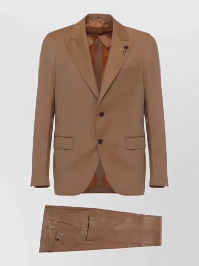 Lardini Wool Suit Lapel Collar Double Vent Jacket In Brown