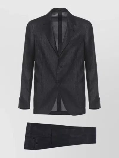 Lardini Wool Suit Notch Lapel Structured Tailoring In Black