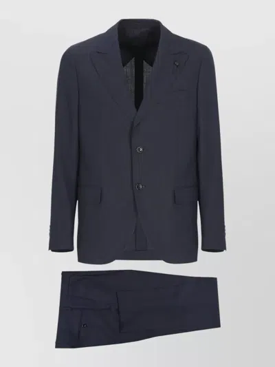 Lardini Wool Suit Notch Lapel Structured Tailoring In Blue