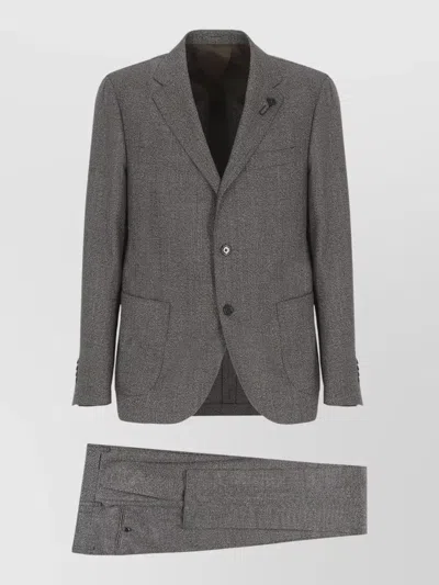 Lardini Wool Suit Structured Lapel Collar Vents In Gray