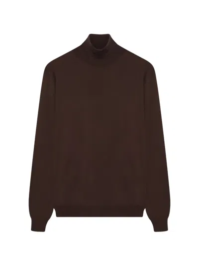 Lardini Turtleneck Fleece Wool Sweater In Brown