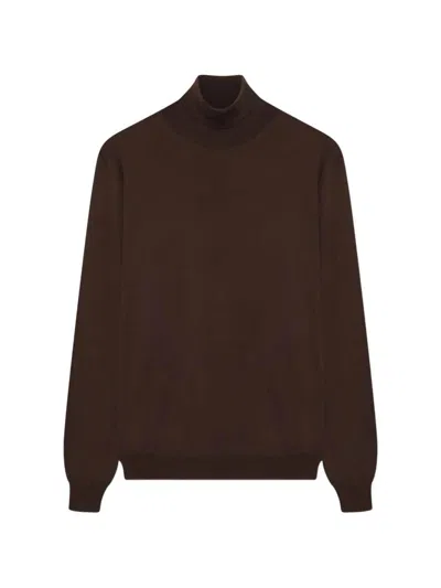 Lardini Wool Fine-knit Turtleneck Sweater In Brown