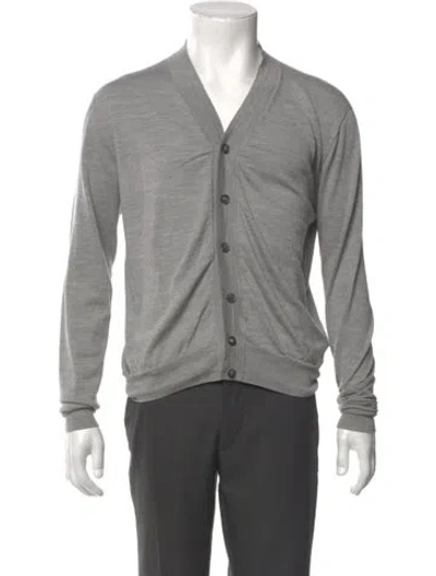 Pre-owned Lardini Wool V-neck Cardigan In Gray