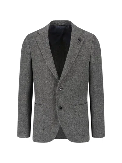 Lardini X Sugar Herringbone-knit Notch-lapel Jacket In Gray