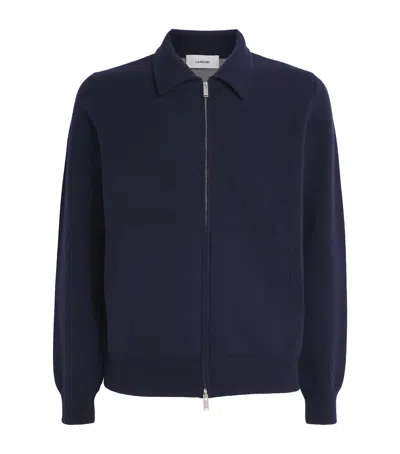 Lardini Wool-blend Zip-up Overshirt In Blue