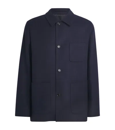 Lardini Wool-cashmere Check Chore Jacket In Blue