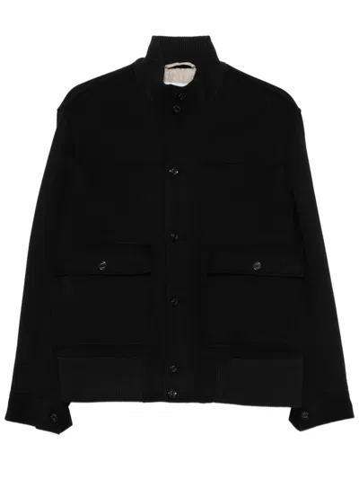 Lardini Wool-cashmere Jacket With Button & Zip Closure In Nero