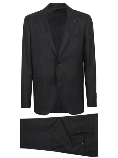 Lardini Worsted Flannel Suit With Two-button Jacket In Black