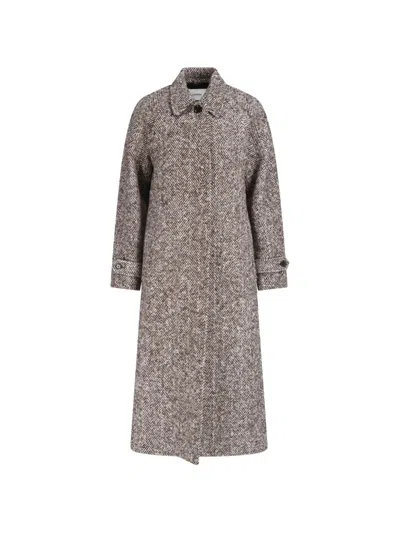 LARDINI X SUGAR HERRINGBONE-PATTERN BELTED COAT