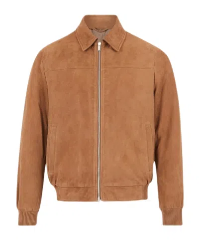 Lardini Zipper Leather Jacket In Brown