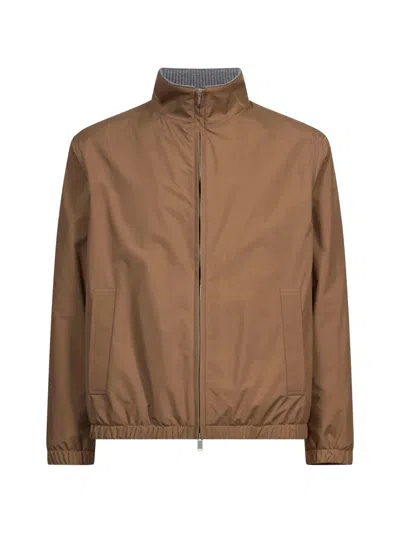 Lardini Zip-up High-neck Jacket In Brown