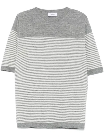 Lardini Fine-knit T-shirt With White Stripes In Grey