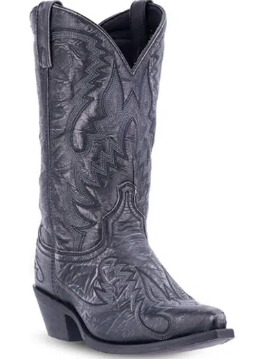 Laredo Men's Garrett Snip Toe Smooth Rubber Sole Cowboy Boot In Charcoal In Black
