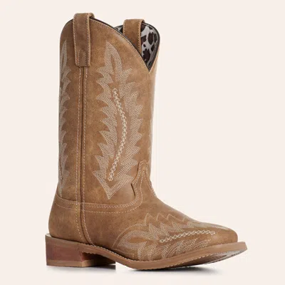 Laredo Women's Cheyanne Tan With Fancy Stitch Wide Square Toe Cowboy Boots In Brown