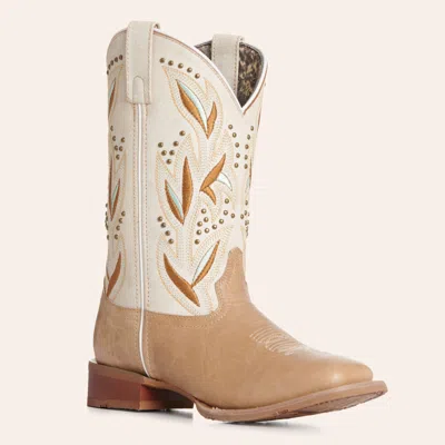 Laredo Women's Lydia Sand And Distressed White Wide Square Toe Cowboy Boots In Brown