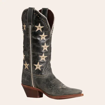 Laredo Women's Serenade Dark Blue Distressed Star Embroidered Studded Snip Toe Cowboy Boots In Green