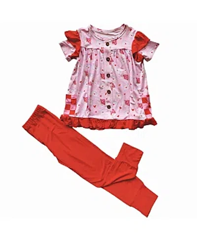 Laree + Co Girls' Ezrah Bamboo Short Sleeve Peplum + Legging Set - Baby In Light Pink