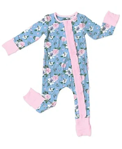Laree + Co Girls' Lillian Floral Bamboo Ruffle Convertible Footie - Baby In Blue