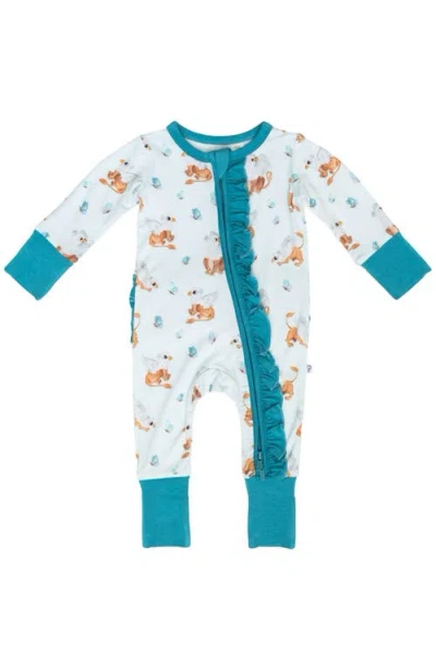 Laree + Co Kids'  Griffin Butterflies Ruffle Convterible Footie In Blue