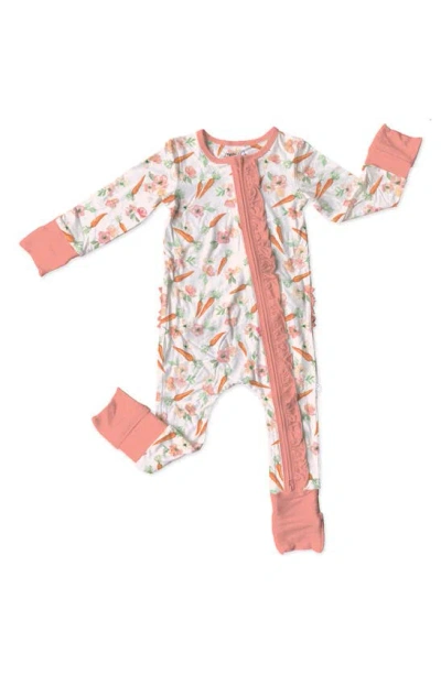 Laree + Co Babies' Lillian's Carrot Print Ruffle Convertible Zip Footie In Pink
